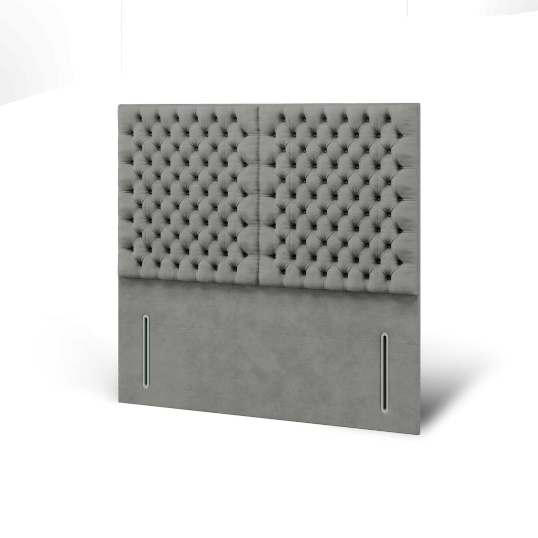 2 Panel Chesterfield Fabric Upholstered Floor Standing Headboard with Ottoman Storage Bed Base & Mattress