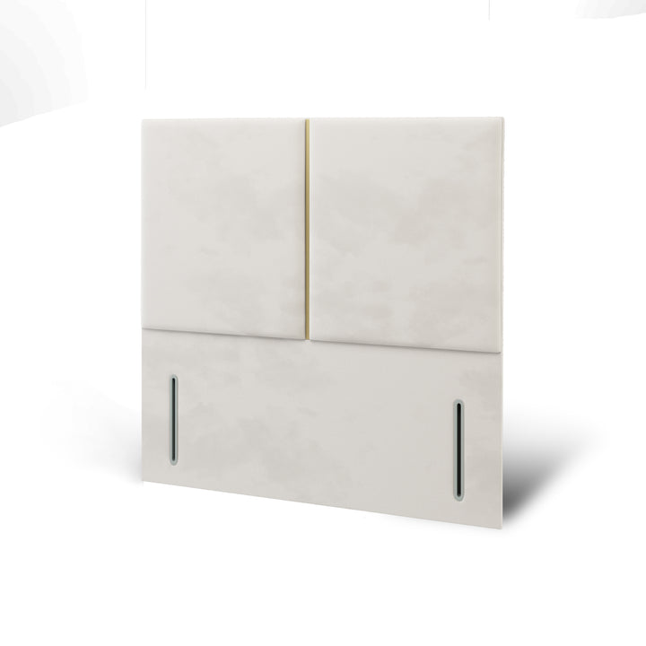 2 Panel Gold Strip Fabric Upholstered Floor Standing Headboard with Ottoman Storage Bed Base & Mattress