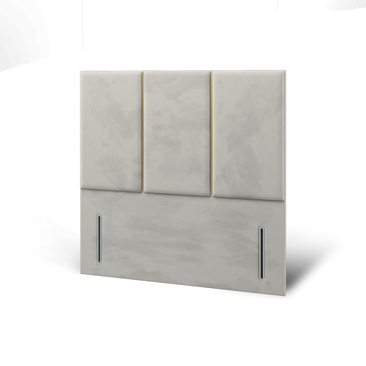 3 Panel Gold Strip Fabric Upholstered Floor Standing Headboard