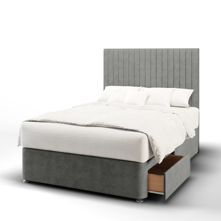 Fluted Fabric Upholstered Floor Standing Headboard with Divan Bed Base & Mattress