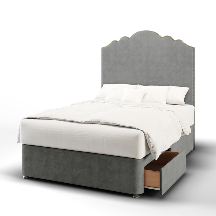 Amelia Fabric Upholstered Floor Standing Headboard with Divan Bed Base & Mattress