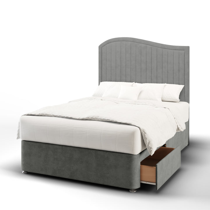 Wave Fabric Upholstered Floor Standing Headboard with Divan Bed Base & Mattress