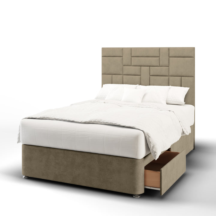 Multi Panels Fabric Upholstered Floor Standing Headboard with Divan Bed Base & Mattress