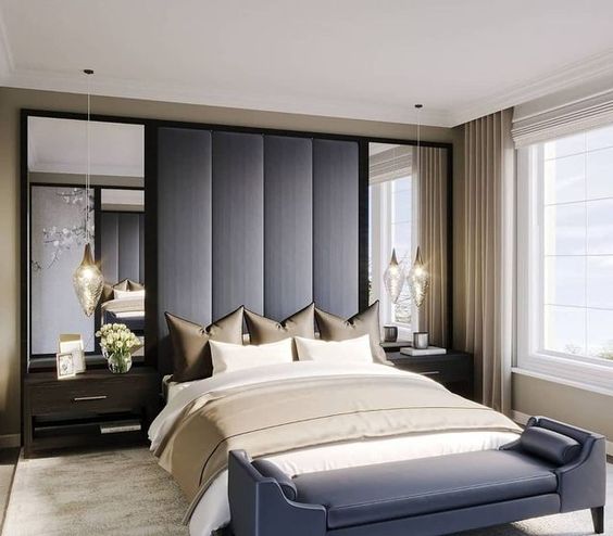 4 Panel Design Fabric Upholstered Modern Wall Boards Headboard