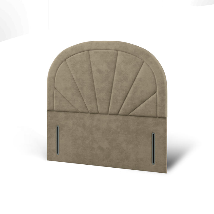 Arched Border Vertical Lines Fabric Upholstered Floor Standing Headboard with Ottoman Storage Bed Base & Mattress