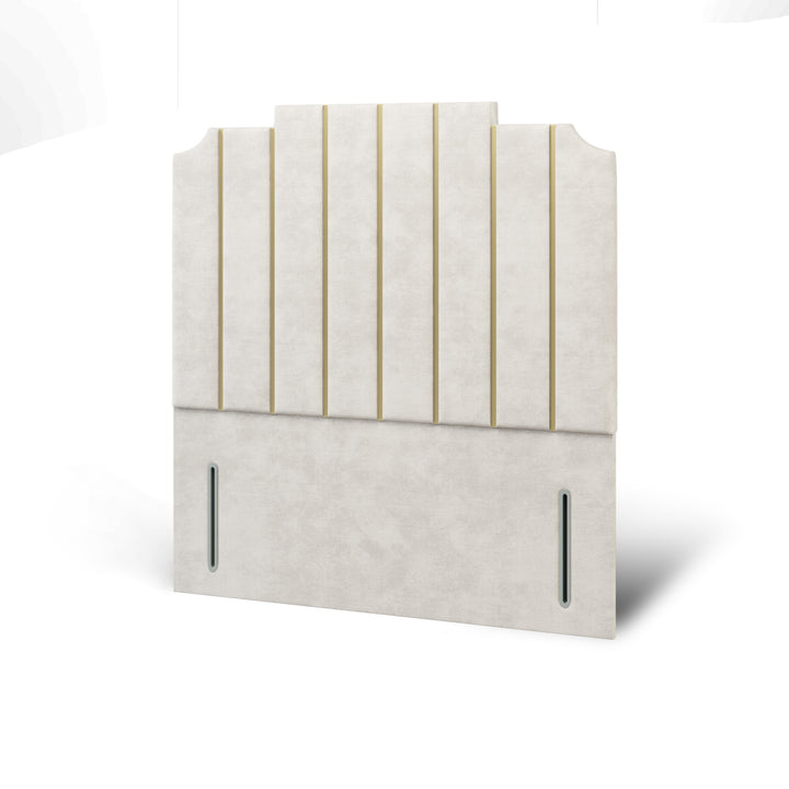 Art Deco Gold Strips Fabric Upholstered Floor Standing Headboard with Ottoman Storage Bed Base & Mattress
