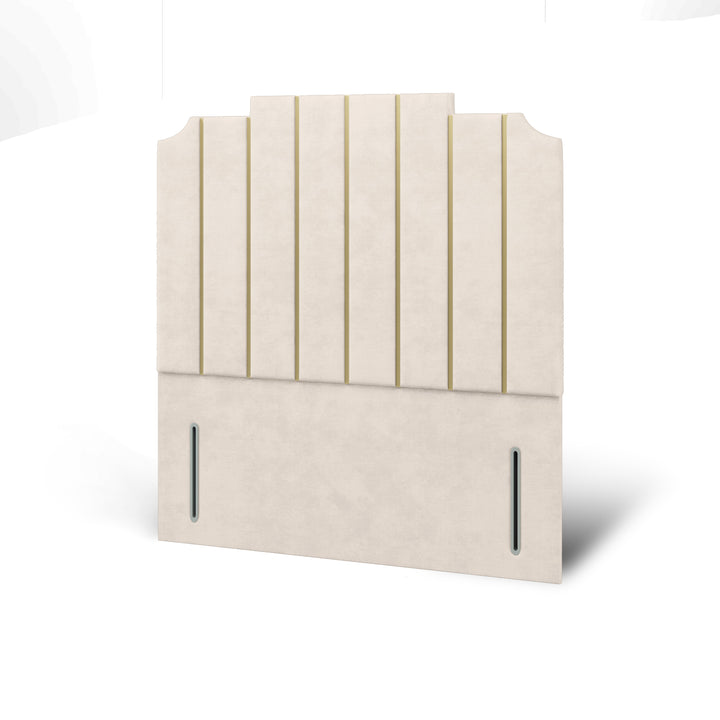 Art Deco Gold Strips Fabric Upholstered Floor Standing Headboard with Divan Bed Base & Mattress