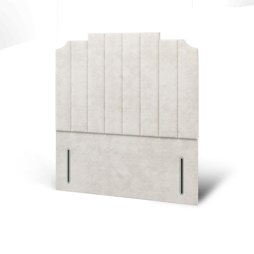 Art Deco Fabric Upholstered Floor Standing Headboard with Divan Bed Base & Mattress