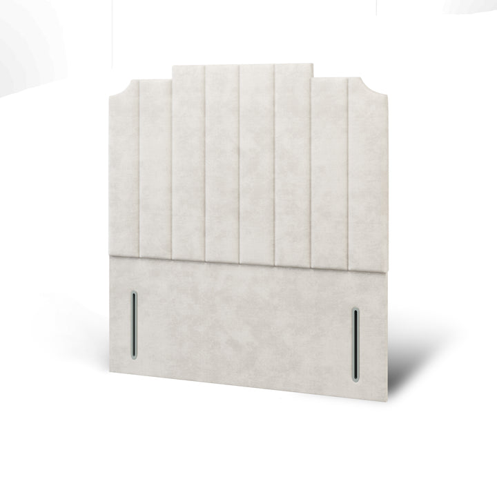 Art Deco Fabric Upholstered Floor Standing Headboard with Divan Bed Base & Mattress
