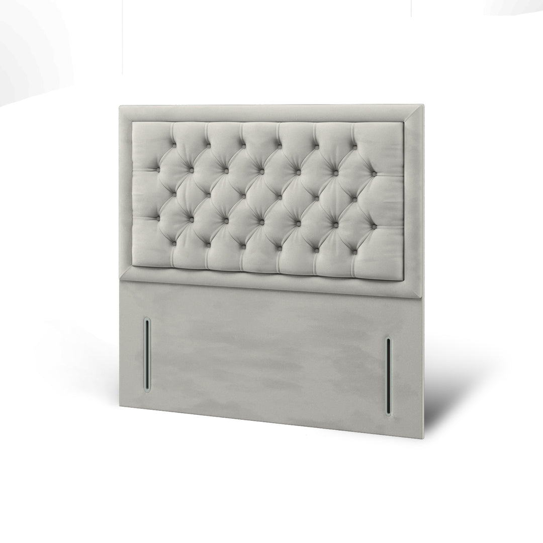 Chesterfield Buttoned Border Fabric Upholstered Floor Standing Headboard with Divan Bed Base & Mattress