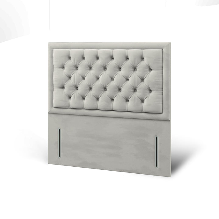 Chesterfield Buttoned Border Fabric Upholstered Floor Standing Headboard with Divan Bed Base & Mattress