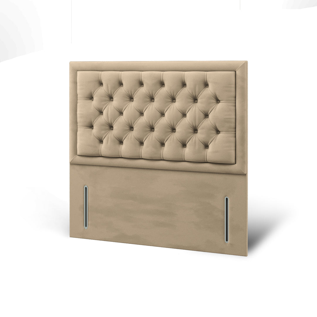 Chesterfield Buttoned Border Fabric Upholstered Floor Standing Headboard with Divan Bed Base & Mattress