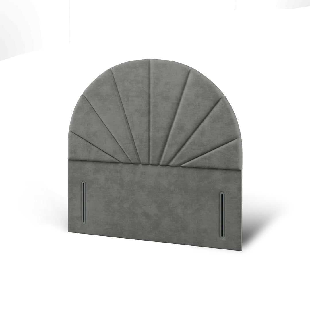 Half Moon Vertical Lines Fabric Upholstered Floor Standing Headboard with Divan Bed Base & Mattress