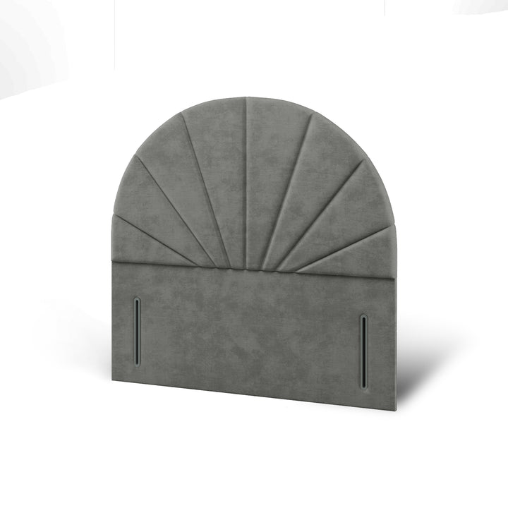 Half Moon Vertical Lines Fabric Upholstered Floor Standing Headboard with Divan Bed Base & Mattress