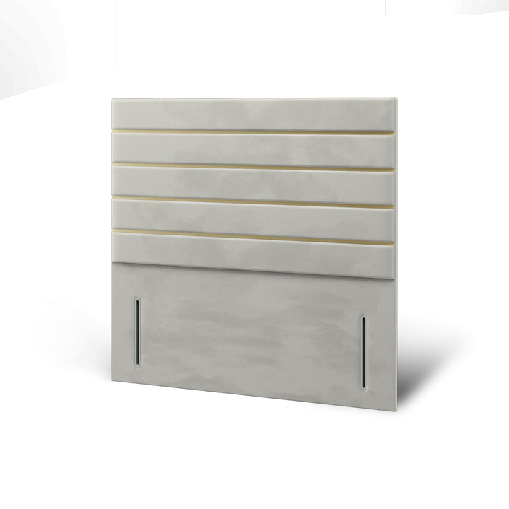 Horizontal Panels Gold Strips Fabric Upholstered Floor Standing Headboard with Divan Bed Base & Mattress