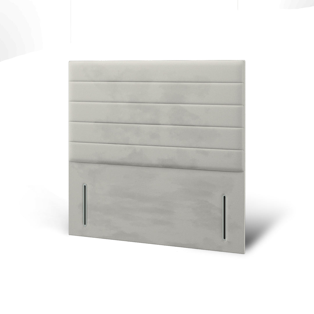 Horizontal Panels Fabric Upholstered Floor Standing Headboard with Ottoman Storage Bed Base & Mattress