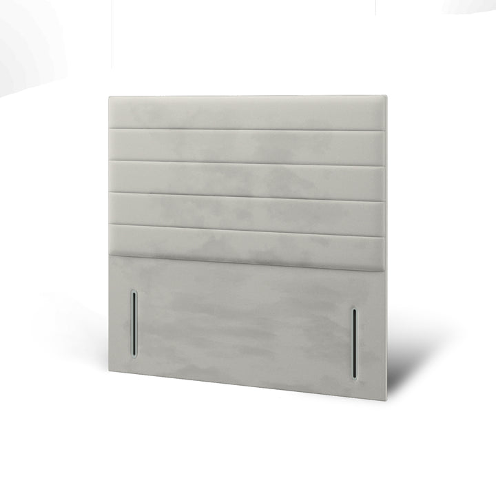 Horizontal Panels Fabric Upholstered Floor Standing Headboard with Ottoman Storage Bed Base & Mattress