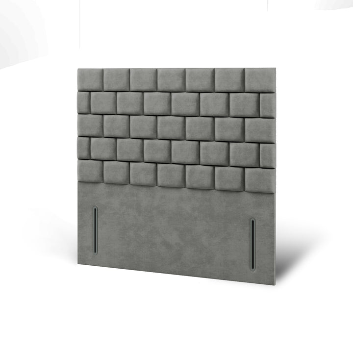 Cubed Fabric Upholstered Floor Standing Headboard with Ottoman Storage Bed Base & Mattress