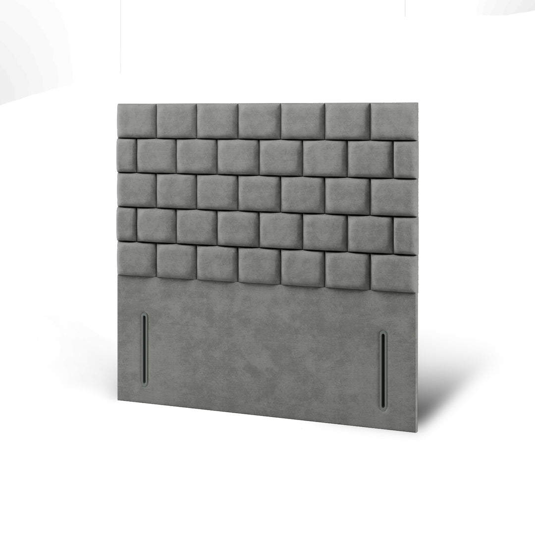 Cubed Fabric Upholstered Floor Standing Headboard with Divan Bed Base & Mattress