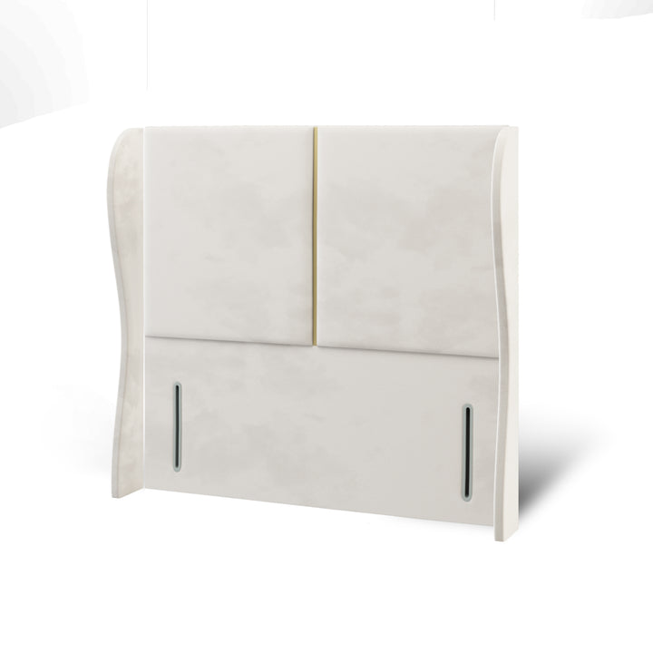 2 Panel Gold Strip Fabric Upholstered Middle Curve Winged Headboard