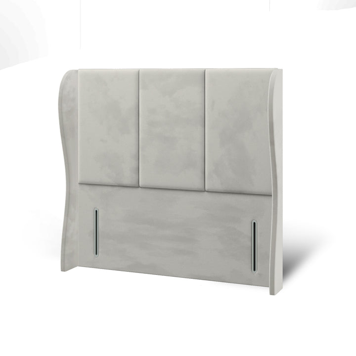 3 Panel Fabric Upholstered Middle Curve Winged Headboard with Ottoman Storage Bed Base & Mattress
