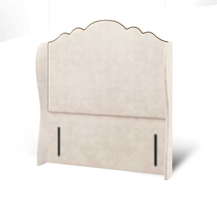 Amelia Fabric Upholstered Middle Curve Winged Headboard with Divan Bed Base & Mattress