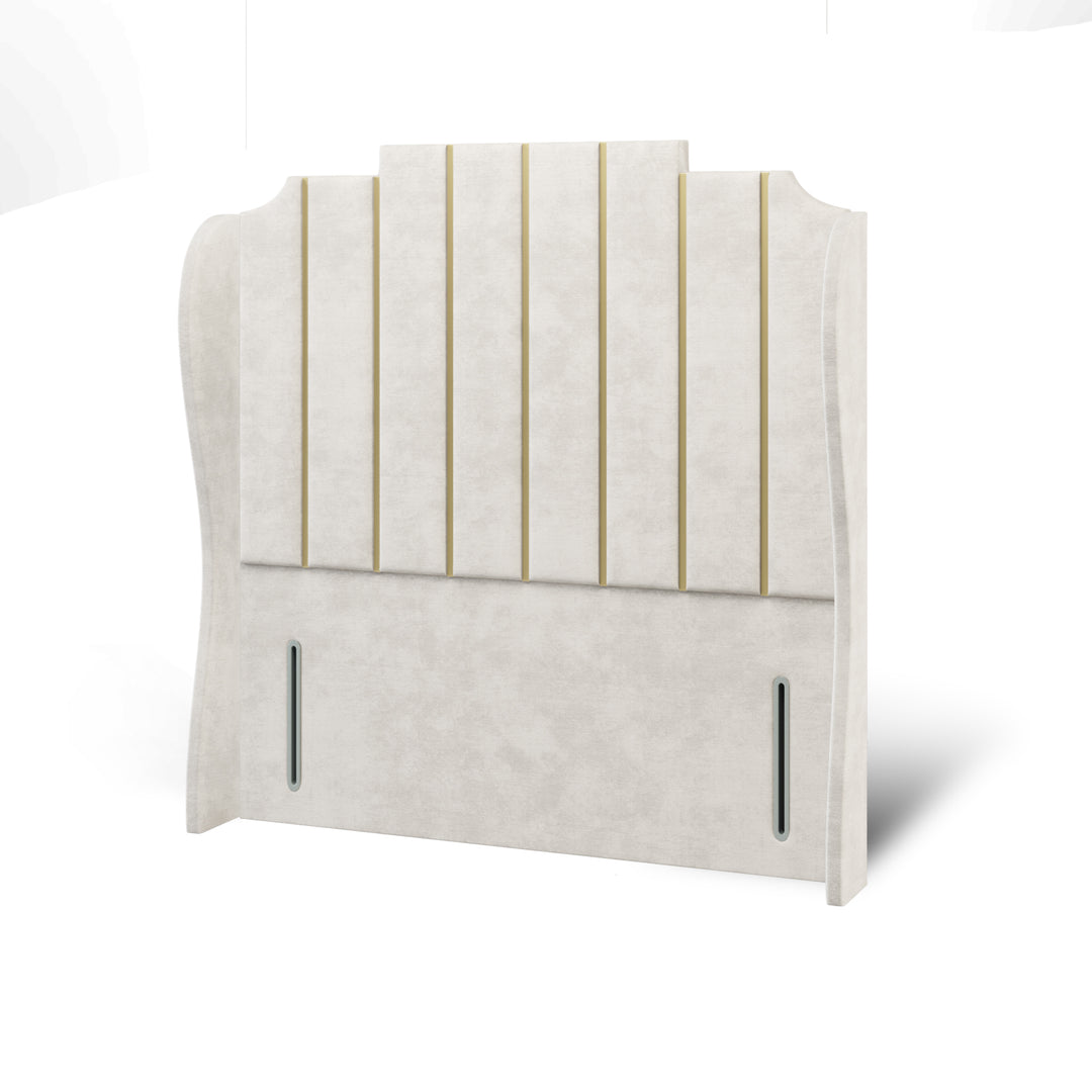 Art Deco Gold Strips Fabric Upholstered Middle Curve Winged Headboard