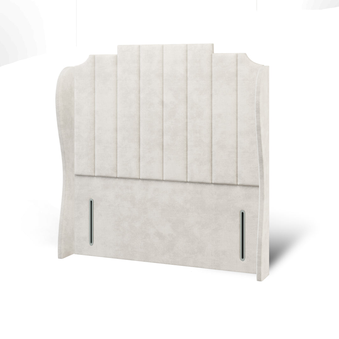 Art Deco Fabric Upholstered Middle Curve Winged Headboard with Divan Bed Base & Mattress