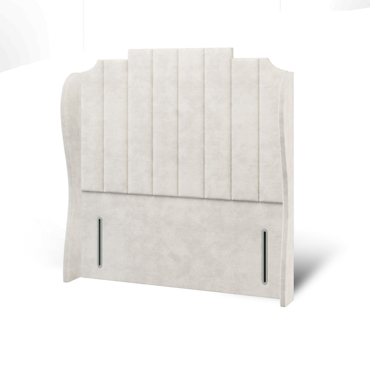 Art Deco Fabric Upholstered Middle Curve Winged Headboard with Divan Bed Base & Mattress