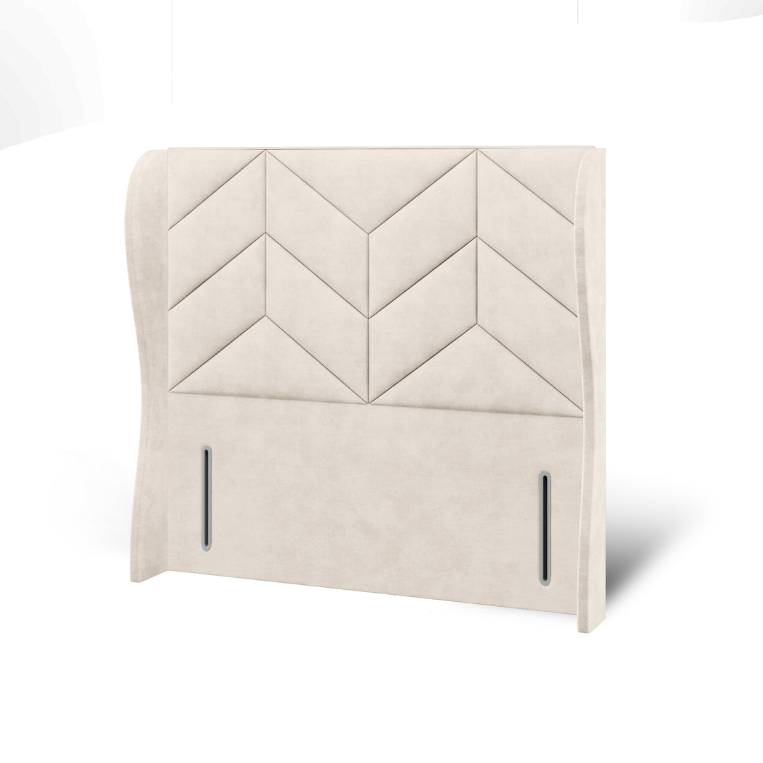 Chevron Incline Fabric Upholstered Middle Curve Winged Headboard with Divan Bed Base & Mattress