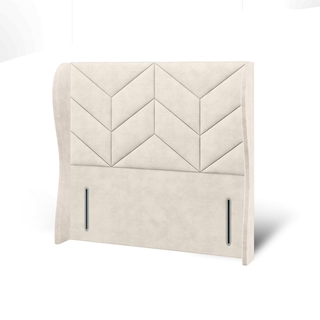Chevron Decline Fabric Upholstered Middle Curve Winged Headboard with Ottoman Storage Bed Base & Mattress