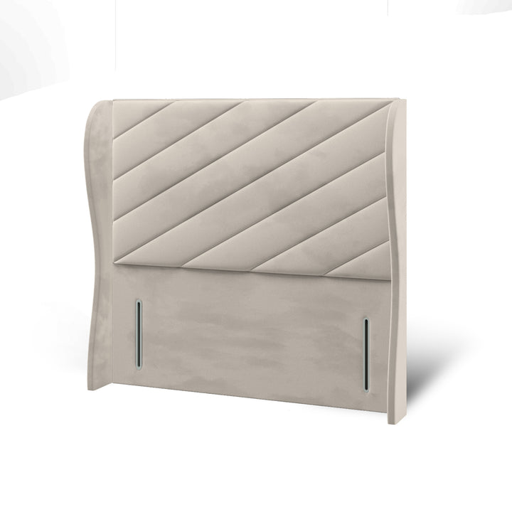 Diagonal Panels Fabric Upholstered Middle Curve Winged Headboard