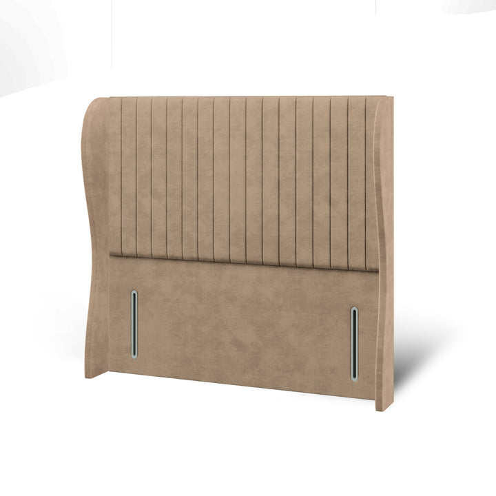 Fluted Fabric Upholstered Middle Curve Winged Headboard with Divan Bed Base & Mattress