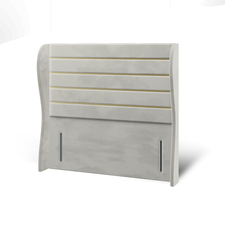 Horizontal Panels Gold Strip Fabric Upholstered Middle Curve Winged Headboard