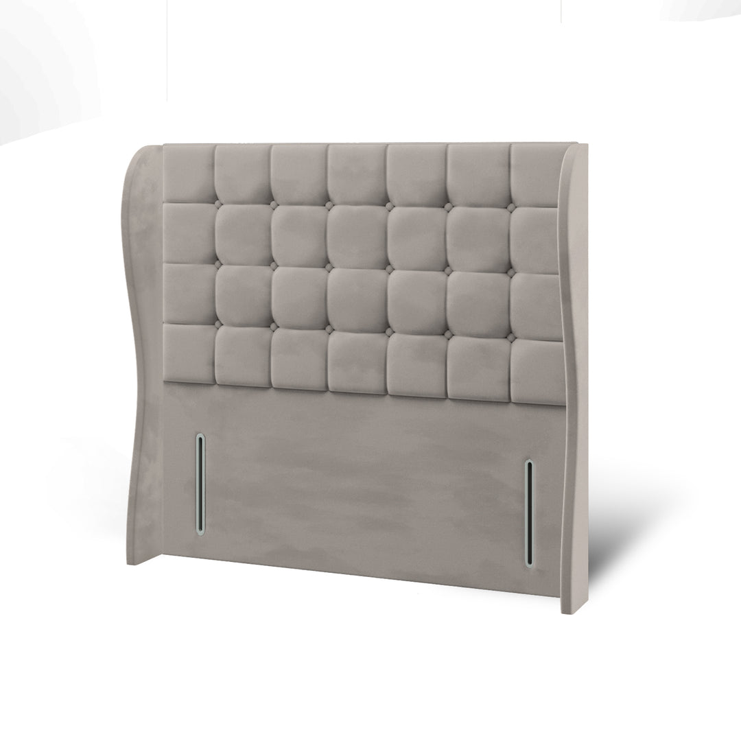 Cubic Large Buttoned Fabric Upholstered Middle Curve Winged Headboard