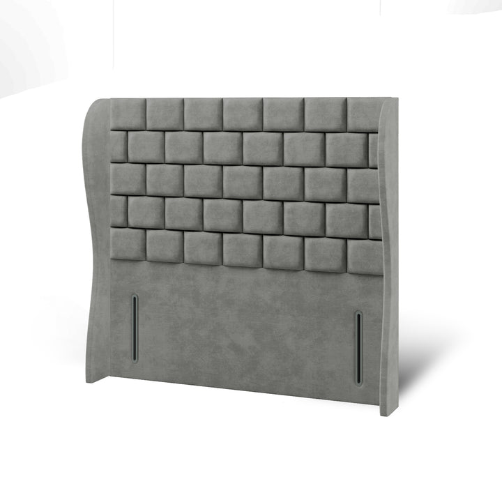 Cubed Fabric Upholstered Middle Curve Winged Headboard