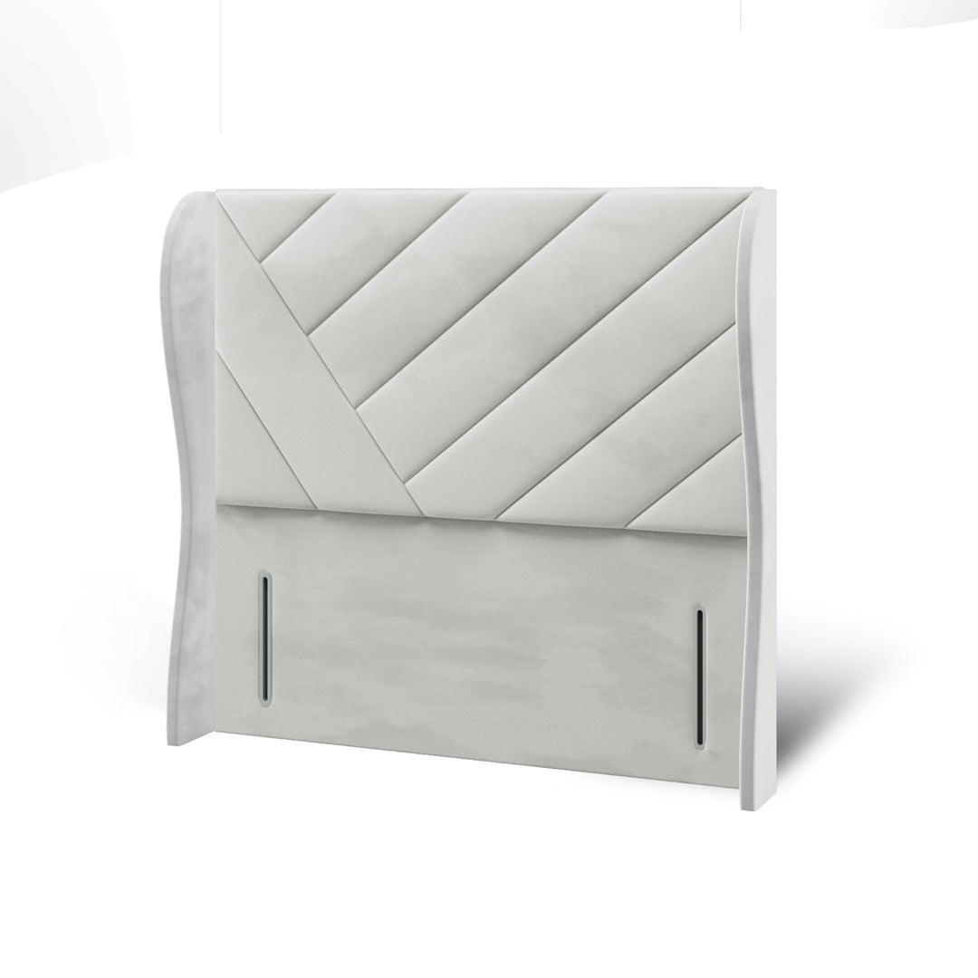 Multi Diagonal Panels Fabric Upholstered Middle Curve Winged Headboard with Divan Bed Base & Mattress