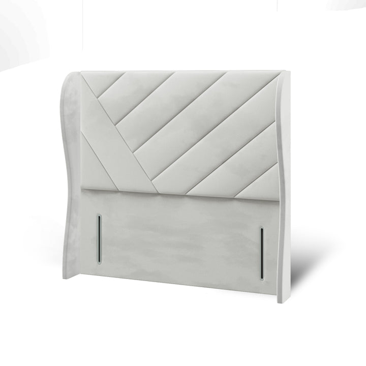 Multi Diagonal Panels Fabric Upholstered Middle Curve Winged Headboard with Ottoman Storage Bed Base & Mattress
