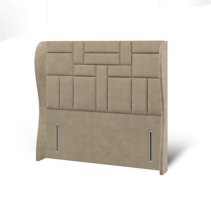 Multi Panels Fabric Upholstered Middle Curve Winged Headboard with Ottoman Storage Bed Base & Mattress