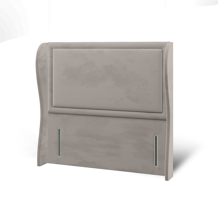 Plain Border Fabric Upholstered Middle Curve Winged Headboard with Divan Bed Base & Mattress