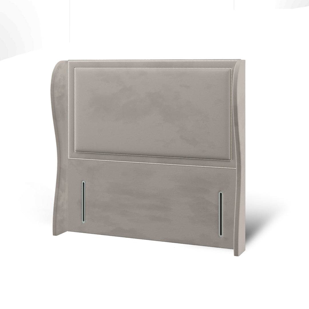 Plain Studded Border Fabric Upholstered Middle Curve Winged Headboard