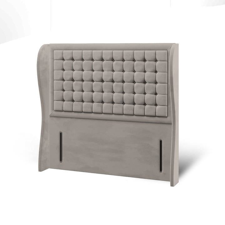 Cubic Small Buttoned Border Fabric Upholstered Middle Curve Winged Headboard