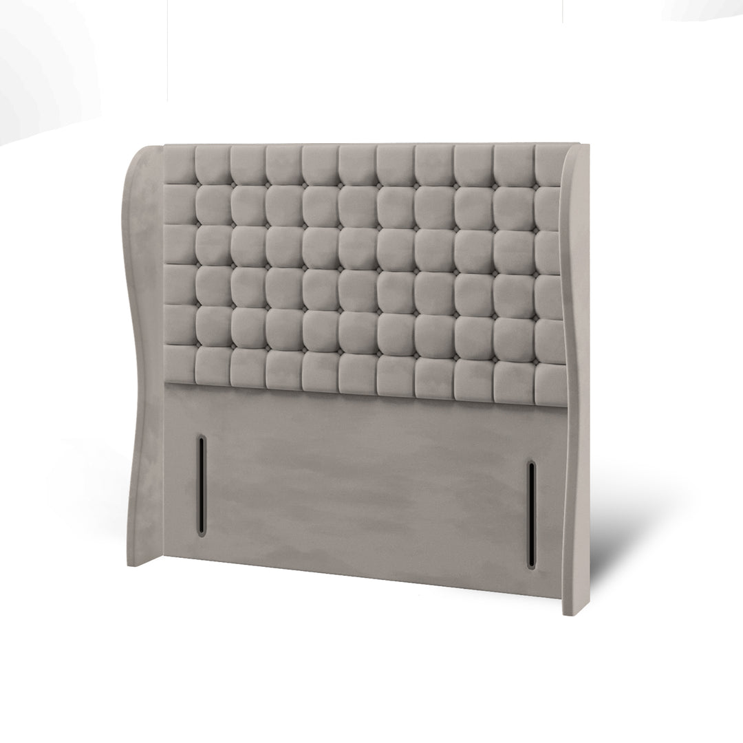 Cubic Small Fabric Upholstered Middle Curve Winged Headboard with Divan Bed Base & Mattress