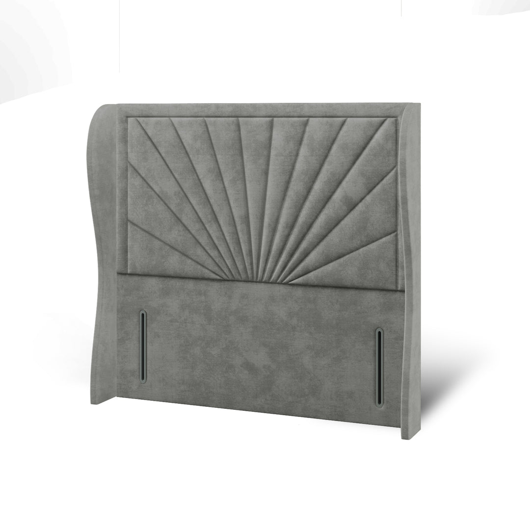 Sunrise Fabric Upholstered Middle Curve Winged Headboard with Ottoman Storage Bed Base & Mattress