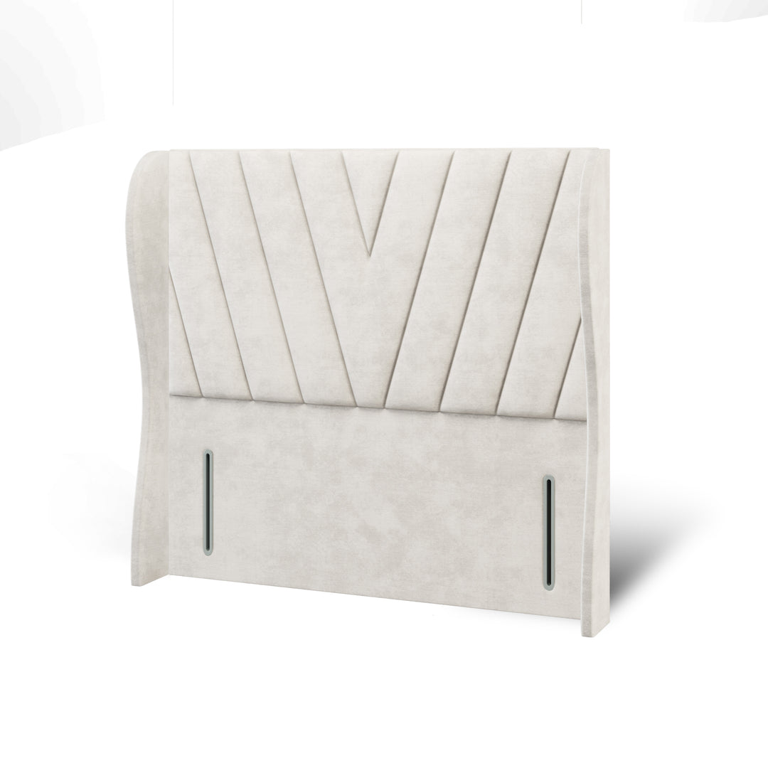 V Design Fabric Upholstered Middle Curve Winged Headboard with Divan Bed Base & Mattress