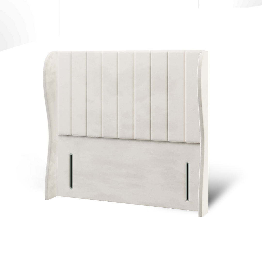Vertical Panels Fabric Upholstered Middle Curve Winged Headboard