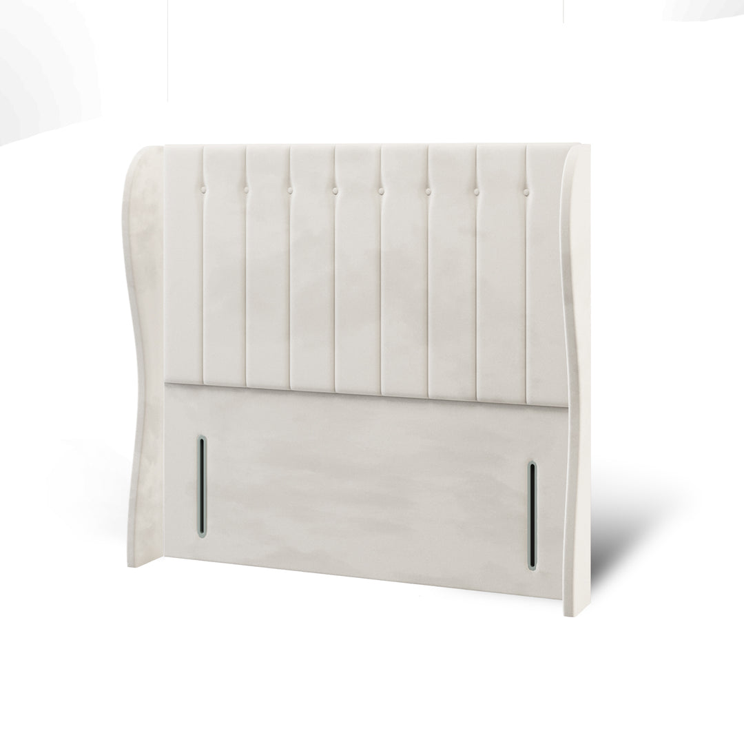 Vertical Panels Buttoned Fabric Upholstered Middle Curve Winged Headboard with Divan Bed Base & Mattress