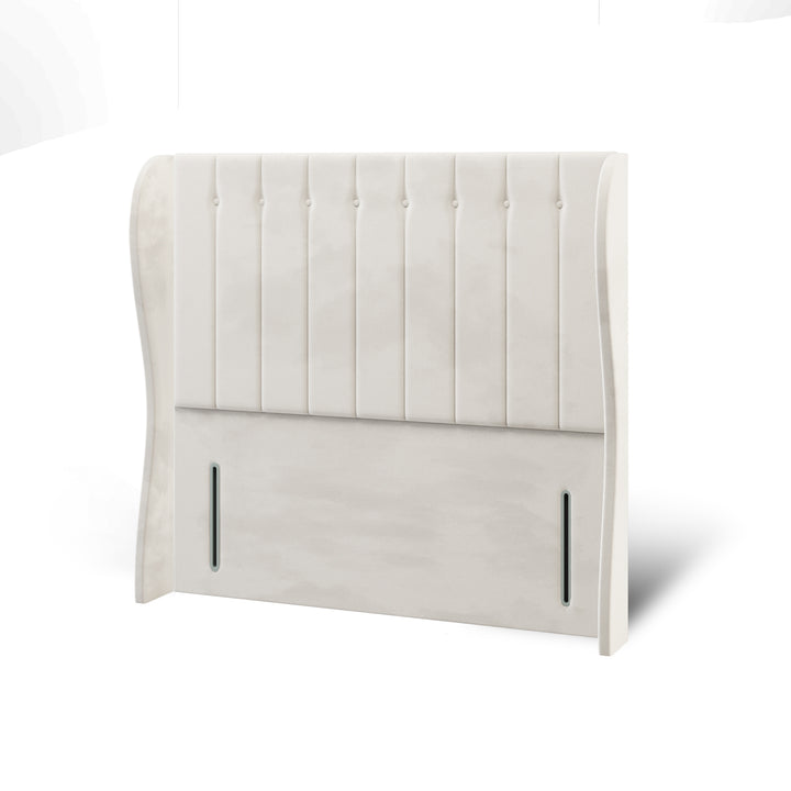 Vertical Panels Buttoned Fabric Upholstered Middle Curve Winged Headboard with Divan Bed Base & Mattress