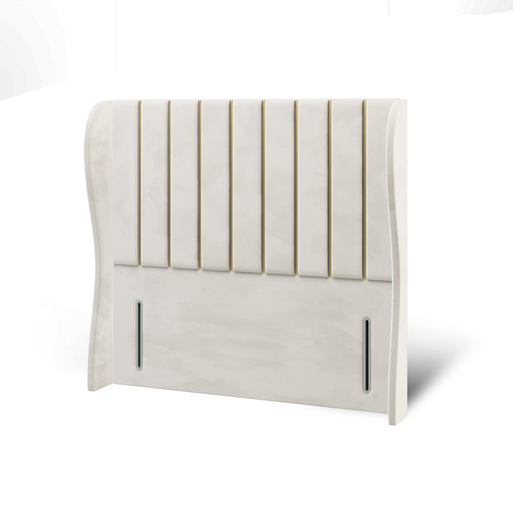 Vertical Panels Gold Strip Fabric Upholstered Middle Curve Winged Headboard