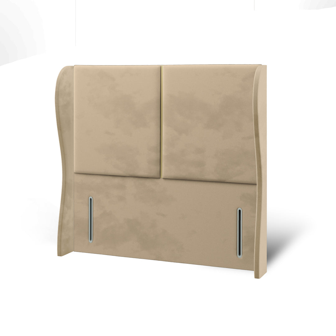 2 Panel Gold Strip Fabric Upholstered Middle Curve Winged Headboard with Divan Bed Base & Mattress